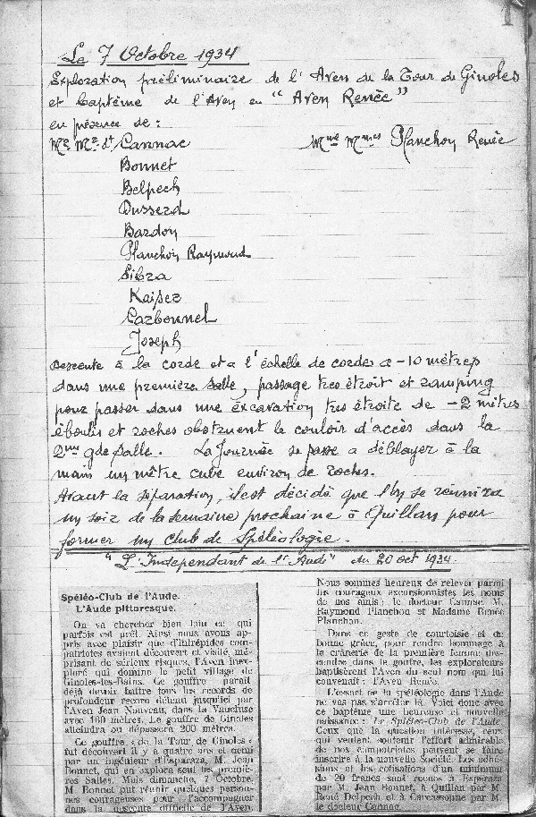 Compte rendu de la sortie du 7 octobre 1934