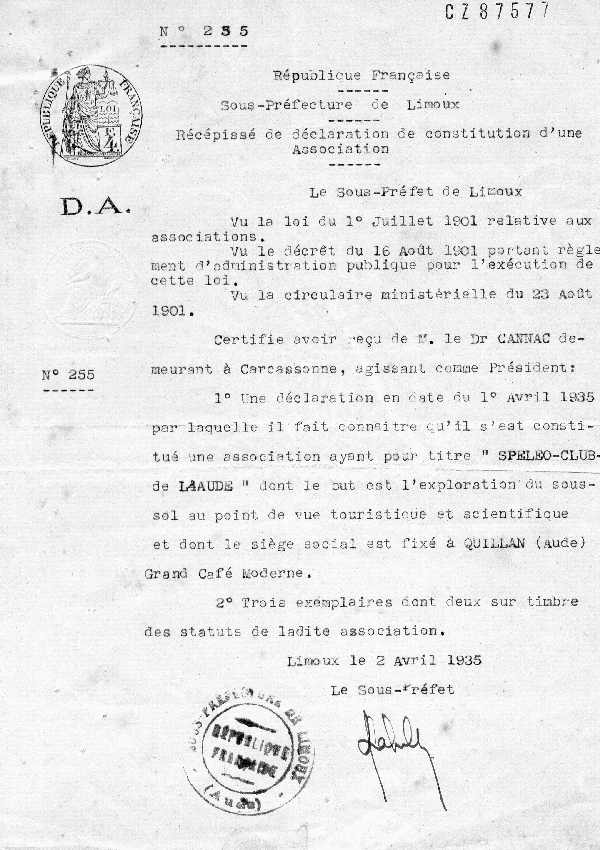 Photo historique du Spéléo Club de l'Aude
