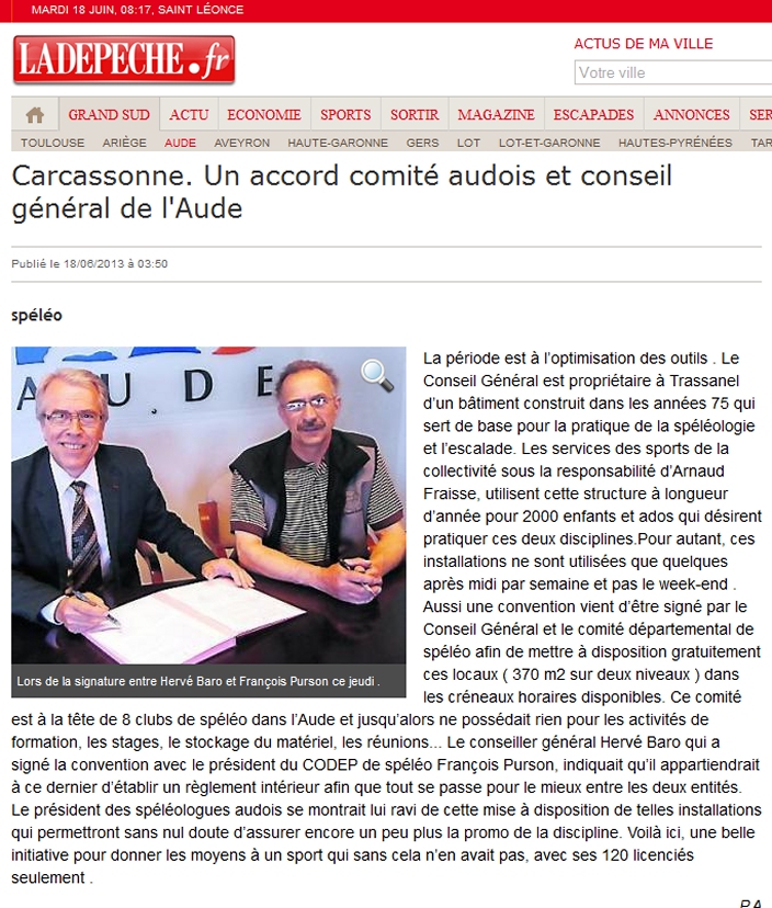 Article de presse 2013 — convention Trassanel
