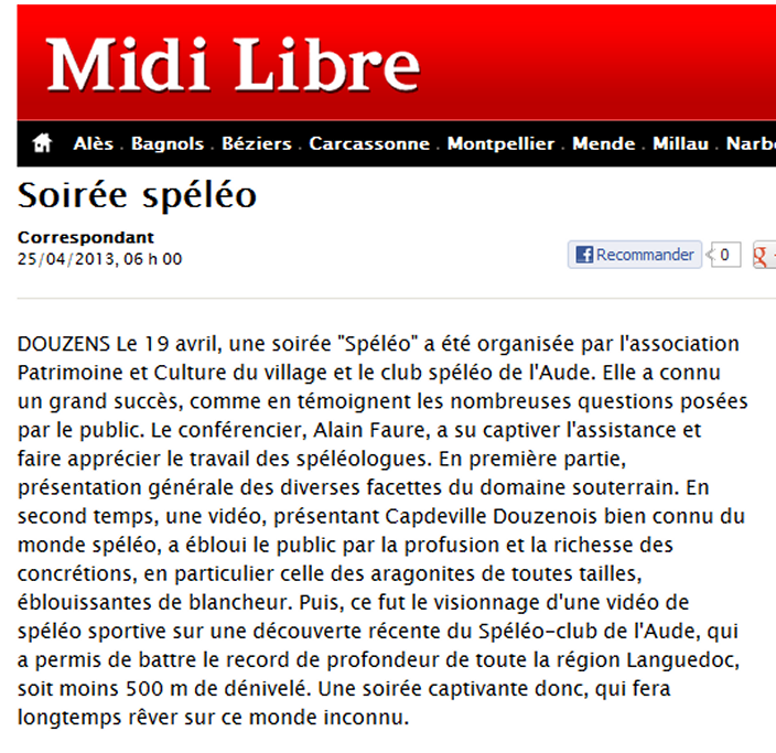Article de presse 2013 — soirée Douzens Capdeville