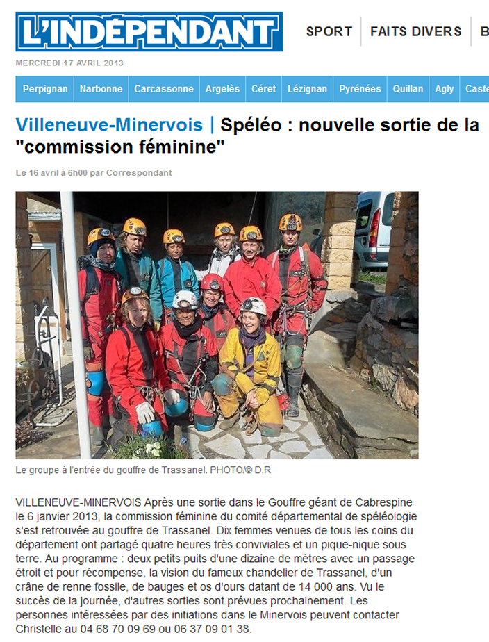 Article de presse avril 2013 — Trassanel féminine
