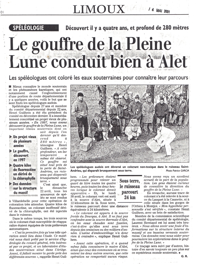 Article de presse — Gouffre pleine lune 2001