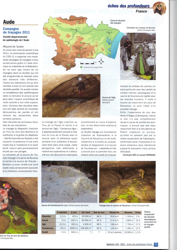 Spelunca 124 — article campagne de traçages 2011