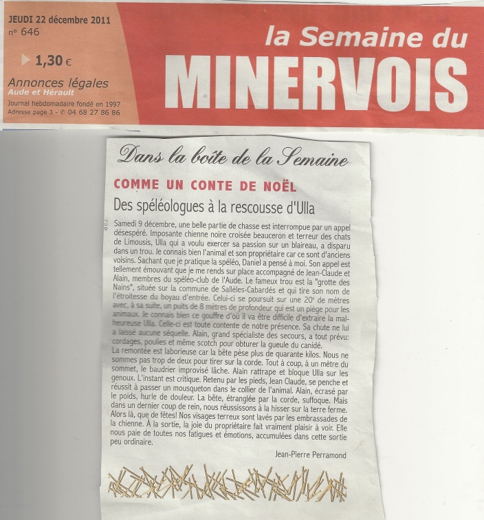 Article de presse décembre 2011 — sauvetage du chien Ulla